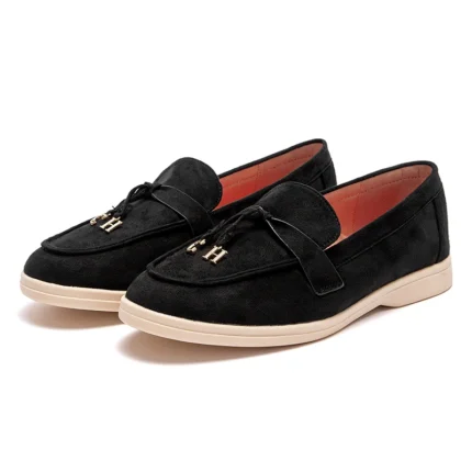 Men's and Women's Casual Shoes Loafers Deluxe Brand Leather Shoes Flat Out Traveling Strolling Shoes Black Hot Model