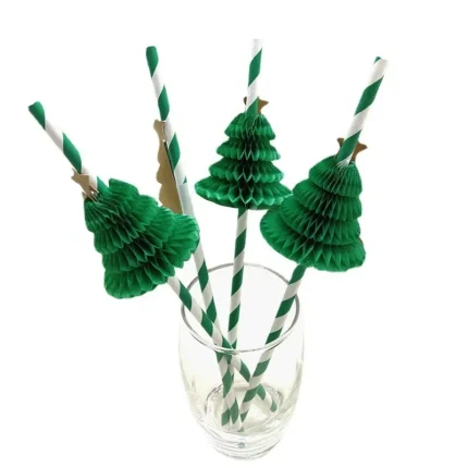 50pcs Christmas Tree Honeycomb Paper Straw Disposable Party Straw Cocktail Decoration Birthday Prom Drinking Straws Tableware