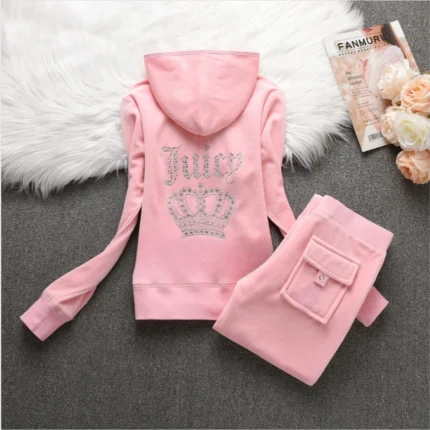 JUICY Cometure Y2K Velvet Tracksuit Women New Sports Suit Winter Casual Warm Hooded Jacket Y2K Women Sports Velvet Pants Suit