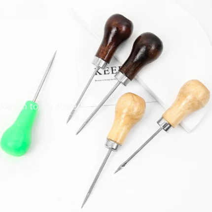 1pc Awl Pricker Hole Maker Cone Punch Sewing Stitching Leather Craft Shoemaking Tool Wooden Handle Drilling with Hook Stabber
